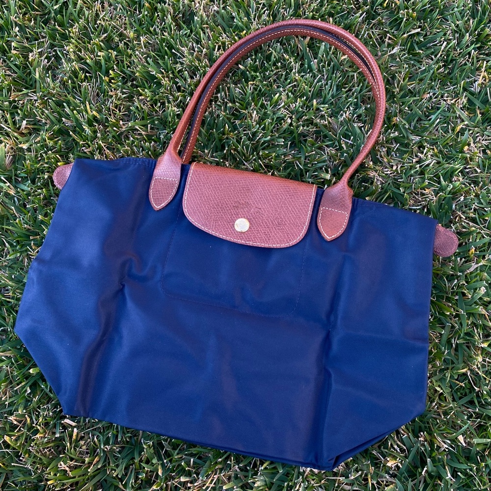Longchamp Le Pliage small navy blue tote